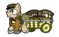 Size: 1659x1051 | Tagged: safe, artist:bobthedalek, earth pony, pony, benny hill, cart, clothes, crossover, hat, jacket, solo