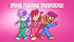 Size: 1920x1080 | Tagged: safe, artist:scobionicle99, apple bloom, scootaloo, sweetie belle, anthro, chibi, crime fighting crusaders, cutie mark crusaders