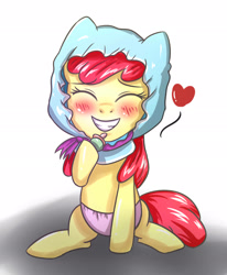 Size: 2000x2424 | Tagged: safe, artist:sumin6301, apple bloom, adorabloom, blushing, bonnet, cute, diaper, eyes closed, heart, pacifier, solo