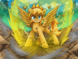 Size: 1500x1125 | Tagged: safe, artist:vavacung, dragon ball, dragon ball z, ponified, solo, super saiyan