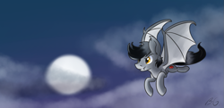 Size: 1151x558 | Tagged: safe, artist:swiftsketchpone, oc, oc only, oc:thunder wave, vampony, commission, flying, moon, night