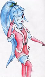 Size: 1908x3222 | Tagged: safe, artist:40kponyguy, derpibooru exclusive, sonata dusk, equestria girls, christmas, cute, solo, sonatabetes, traditional art, wink, zettai ryouiki