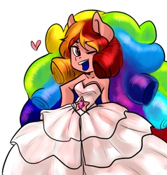 Size: 1905x2000 | Tagged: safe, artist:yukomaussi, oc, oc only, big hair, clothes, crossover, dress, heart, rainbow hair, rose quartz (steven universe), solo, steven universe, wink