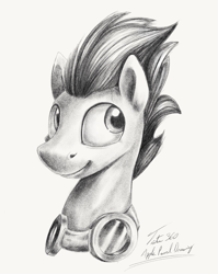 Size: 1248x1567 | Tagged: safe, artist:tsitra360, soarin', pegasus, pony, bust, goggles, male, monochrome, solo, stallion