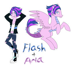 Size: 2640x2400 | Tagged: safe, artist:purfectprincessgirl, oc, oc only, oc:roaring riff, hippocampus, hybrid, merpony, equestria girls, rainbow rocks, offspring, parent:aria blaze, parent:flash sentry, parents:flasharia