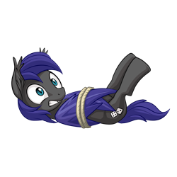 Size: 1600x1600 | Tagged: source needed, safe, artist:mysticalpha, oc, oc only, oc:au hasard, bat pony, pony, bondage, fangs, rope, scared, solo