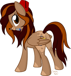 Size: 1017x1088 | Tagged: safe, artist:kachiwho, derpibooru import, oc, oc only, pegasus, pony, fez, hat, mouth hold, simple background, solo, sonic screwdriver, transparent background, vector