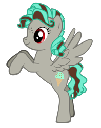 Size: 1826x2313 | Tagged: safe, derpibooru import, oc, oc only, pegasus, pony, pony creator, female, freckles, ice cream, mare, mint, mint ice cream, rearing, smiling, solo, spread wings