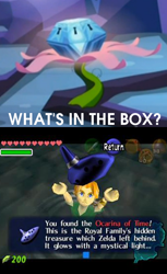 Size: 442x720 | Tagged: safe, derpibooru import, princess twilight sparkle (episode), exploitable meme, link, musical instrument, mystery box of plot importance, ocarina, the legend of zelda, the legend of zelda: ocarina of time, what's in the box?