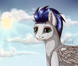 Size: 1280x1083 | Tagged: safe, artist:ell-bro, derpibooru import, soarin', pegasus, pony, blue coat, blue mane, male, solo, stallion, wings