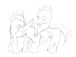 Size: 1380x1040 | Tagged: artist needed, safe, derpibooru import, changeling, 4chan, monochrome, request, sketch