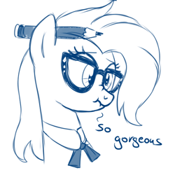 Size: 600x600 | Tagged: safe, artist:hudoyjnik, artist:synch-anon, derpibooru import, grace manewitz, rarity takes manehattan, season 4, glasses, pencil, scrunchy face, sketch, solo