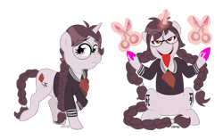 Size: 1505x947 | Tagged: safe, artist:crescent-mond, derpibooru import, blood, clothes, danganronpa, genocide jack, magic, ponified, scissors, toko fukawa, touko fukawa