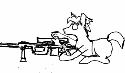 Size: 1280x750 | Tagged: safe, artist:that0nef00l, derpibooru import, oc, oc only, pony, unicorn, gun, hooves, horn, male, monochrome, optical sight, rifle, sniper, sniper rifle, solo, stallion, weapon, wip