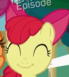 Size: 406x452 | Tagged: safe, derpibooru import, screencap, apple bloom, flight to the finish, faic, generic happy face