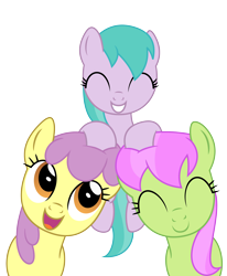 Size: 2470x2999 | Tagged: safe, artist:bluemeganium, derpibooru import, aura (character), merry may, parasol, pony, background pony, cute, female, happy, nuzzling, simple background, smiling, transparent background, trio, trio female, vector