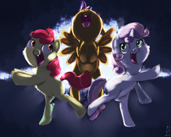 Size: 752x602 | Tagged: safe, artist:imsokyo, artist:xiao668, derpibooru import, apple bloom, scootaloo, sweetie belle, backlighting, cutie mark crusaders