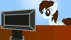 Size: 640x360 | Tagged: safe, artist:eirexe, derpibooru import, oc, oc only, oc:mayde, pegasus, pony, animated, candle, computer, monitor, solo