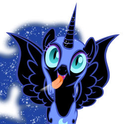 Size: 1872x1865 | Tagged: safe, artist:umbra-neko, derpibooru import, nightmare moon, fangs, fourth wall, licking, licking ponies, nicemare moon, screen, simple background, solo, transparent background, vector