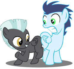 Size: 952x888 | Tagged: safe, artist:jcking101, derpibooru import, edit, soarin', thunderlane, butt bump, butt to butt, butt touch, colt, no tail