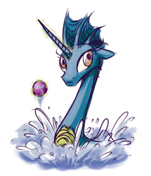 Size: 624x725 | Tagged: safe, artist:inlucidreverie, derpibooru import, oc, oc only, pony, sea pony, unicorn, ball, magic, solo, telekinesis, water