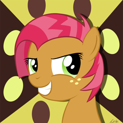 Size: 700x700 | Tagged: safe, artist:leibi97, derpibooru import, babs seed, earth pony, brown coat, female, filly, freckles, solo, two toned mane