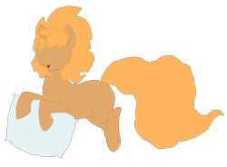 Size: 831x612 | Tagged: safe, artist:princessamity, derpibooru import, oc, oc only, laughing, leaping, pillow, pixel art, simple background, solo, wip