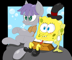 Size: 1226x1024 | Tagged: safe, artist:krazykari, artist:purple-yoshi-draws, maud pie, crossover, pizza delivery, rock, spongebob squarepants