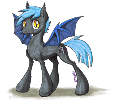 Size: 1024x844 | Tagged: safe, artist:mikixthexgreat, derpibooru import, oc, oc only, oc:aero blade, bat pony, pony, night guard, royal guard, solo, traditional art