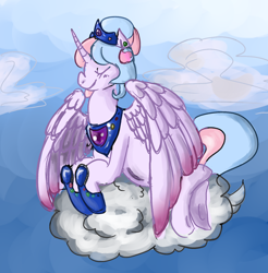 Size: 1562x1587 | Tagged: safe, artist:dolly, artist:twizzle, derpibooru import, oc, oc only, oc:bundle joy, alicorn, pony, alicorn oc, belly, cloud, cloudy, colored, pregnant, solo