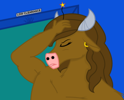 Size: 500x404 | Tagged: safe, artist:totallynotabronyfim, derpibooru import, oc, oc only, minotaur, cover art, door, pain, solo