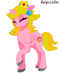 Size: 440x546 | Tagged: safe, artist:hay123lin, artist:rain-approves, derpibooru import, alicorn, pony, mario, ponified, princess peach, solo, super mario bros., unshorn fetlocks