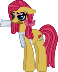 Size: 579x710 | Tagged: safe, artist:starryoak, oc, oc only, oc:shepherd's pie, fanfic:cupcakes, cleaver, crack shipping, magical lesbian spawn, offspring, parent:apple bloom, parent:pinkie pie, parents:pinkiebloom, simple background, solo, transparent background