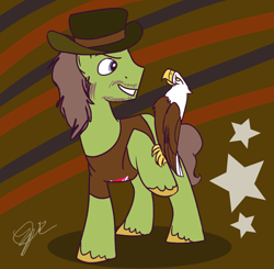 Size: 1144x1120 | Tagged: safe, artist:fartha, derpibooru import, bald eagle, eagle, beard, classic rock ponies, clothes, confederate flag, hat, lynyrd skynyrd, ponified, rock, ronnie van zant, solo, t-shirt