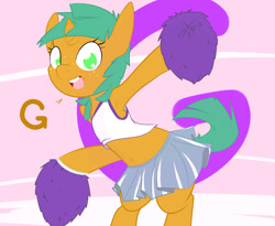 Size: 1100x900 | Tagged: safe, artist:kryptchild, snails, armpits, ask glitter shell, belly button, cheerleader, clothes, cute, glitter shell, midriff, shellbetes, skirt, solo, tumblr