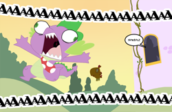 Size: 800x520 | Tagged: safe, derpibooru import, peewee, spike, dragon, aaaaaaaaaa, run, spike-replies