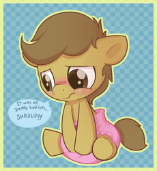 Size: 919x1000 | Tagged: safe, artist:cuddlehooves, derpibooru import, oc, oc only, pony, baby, baby pony, blushing, diaper, foal, poofy diaper, solo