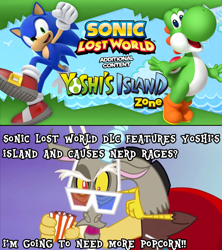 Size: 640x720 | Tagged: safe, derpibooru import, discord, crossover, drama, obligatory pony, popcorn, sonic drama, sonic lost world, sonic the hedgehog, sonic the hedgehog (series), super mario bros., yoshi, yoshi's island