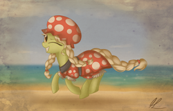 Size: 5511x3557 | Tagged: safe, artist:lolepopenon, granny smith, leap of faith, beach, clothes, solo, swimsuit, young granny smith, younger