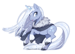 Size: 1015x737 | Tagged: safe, artist:daggerleonelli, derpibooru import, oc, oc only, oc:winterspell, pony, unicorn, cloak, clothes, happy, snowflake, solo, stars, unshorn fetlocks