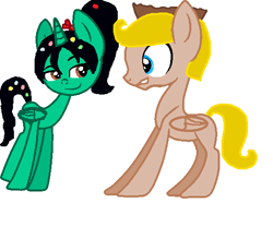 Size: 545x502 | Tagged: safe, artist:rasowiec, derpibooru import, ponified, rancis fluggerbutter, sugar rush, vanellope von schweetz, wreck-it ralph