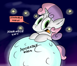 Size: 3000x2600 | Tagged: safe, artist:benja, derpibooru import, sweetie belle, ask-ask-the-ponies, cute, diasweetes, moon, solo, stars, tangible heavenly object