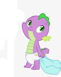 Size: 540x684 | Tagged: safe, artist:queencold, derpibooru import, spike, dragon, baby spike, blanket, colored, diaper, solo