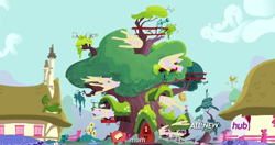 Size: 1152x609 | Tagged: safe, screencap, twilight time, golden oaks library, hub logo, meme, mom, ponyville, youtube caption