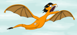 Size: 1280x589 | Tagged: safe, artist:edlind404, derpibooru import, dragon, dragonified, flying, open mouth, soaring, solo, solrac, species swap, spread wings, wide eyes, yaplap