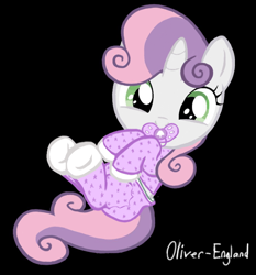 Size: 550x589 | Tagged: safe, artist:oliver-england, sweetie belle, black background, clothes, cute, diaper, diasweetes, pacifier, pajamas, simple background, solo, weapons-grade cute