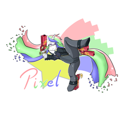 Size: 2600x2500 | Tagged: safe, artist:pixelstarpony, derpibooru import, oc, oc only, oc:pixelstar, pony, unicorn, bayonetta, cosplay, crossover, solo