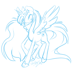 Size: 1000x1000 | Tagged: safe, artist:vella, oc, oc only, alicorn, pony, alicorn oc, monochrome, solo, star chaser