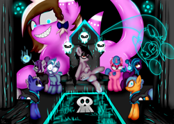 Size: 1280x914 | Tagged: safe, artist:paulpeopless, oc, oc only, oc:ashee, oc:blueblazer, oc:optica, oc:paulpeoples, oc:raida, oc:rosey ring, ghost, undead, zombie, clothes, creepy, creepy crawlers, creepy ponies, creepy smile, dead, epic, maid, mind control, necromancer, necromancy, throne