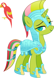 Size: 775x1099 | Tagged: safe, artist:kaylathehedgehog, derpibooru import, mimic (g1), parrot, twinkle eyed pony, g1, armor, clothes, g1 to g4, generation leap, helmet, mohawk, shoes, simple background, solo, transparent background, vector